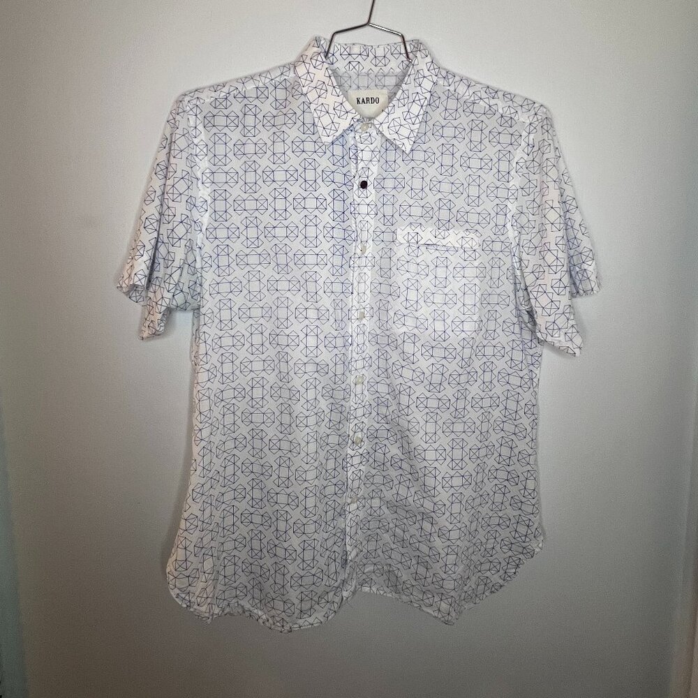 Kardo White Geometric S/S Buttoned Down Shirt - Sz. L